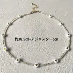 ハンドメイド ビーズ チョーカー ネックレス ハート ホワイト ゴールドカラー