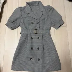 チェック柄半袖ミニワンピース ベルト付き