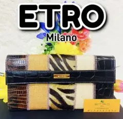 ハラコ✨ETRO✨エトロ✨財布✨ヒョウ柄✨クロコ型押し✨パッチワーク 
