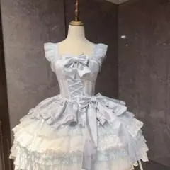 ロリータワンピース 水色 フリル リボン