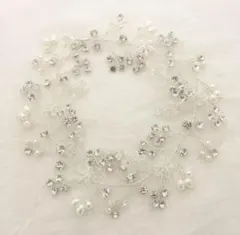 ヘッドアクセ　ブライダル小物　結婚式　パールアクセ　小枝クリスタル