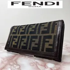 美品】FENDI フェンディ ズッカ 長財布 折り畳み カーキ系 30851 