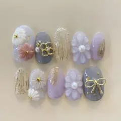 立体お花、袴、振袖ネイル[送料無料]＊予備チップ付き♡＊和柄前撮りネイル成人式