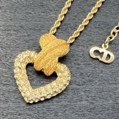 Dior クリスチャンディオール ネックレス ハート ラインストーン ゴールド