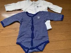 長袖ボディスーツ 80cm 青と白ストライプ