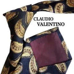 CLAUDIO VALENTINO 黒　金　まが玉柄　ペイズリー柄 ネクタイのサムネイル