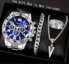 4点セット！GENEVA ブルー アナログ腕時計 クロノグラフ