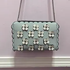 ZARA 花モチーフ付き水色ショルダーバッグ　チェーン　ポシェット