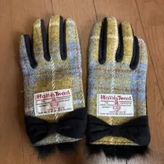 HarrisTweed チェック柄手袋 ファー付き　リボンのサムネイル
