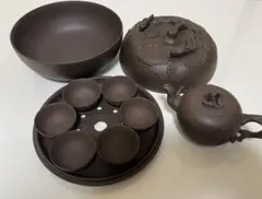 台湾　方柏元　作家もの　葡萄　リス　二段　紫砂茶盤　セット