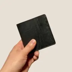 特価｜手縫い・ハンドメイド｜コンパクト二つ折り財布｜イタリアンレザー・ヌメ革｜黒