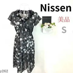 【ニッセン】レディース チュニック ミニワンピ フレンチ 黒 花柄 総柄 Sのサムネイル