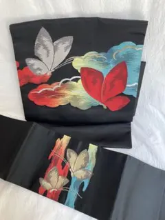 付け帯 蝶と花模様 黒2セット　作り帯