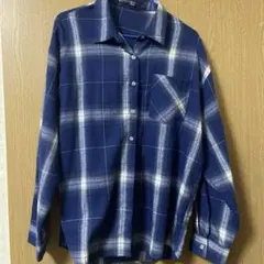 SHEIN ネイビーとホワイトのチェック長袖シャツ