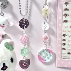 ♡ハンドメイド ボタン ストラップ キーホルダー ウィッシュコア チャーム