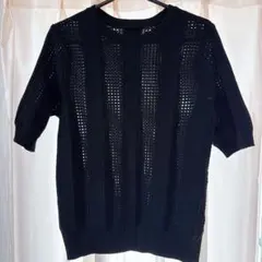 黒 透かし編み 半袖ニット