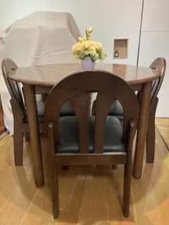 木製円形ダイニングテーブルセット　引取り限定　発送不可