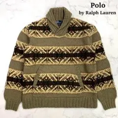 美品★ポロラルフローレン ネイティブ柄 ハンドニット ショールカラー　E153