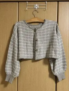 GRL 前後2wayツイード編みクロップド丈ニットカーディガン グレー Fサイズ