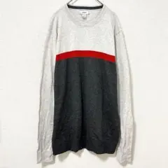 OLD NAVY セーター クルーネック 長袖 パネルボーダー M 白 赤 灰