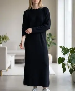 美品　アーバンリサーチドアーズ　ボトルネックリブニットワンピ 黒 M