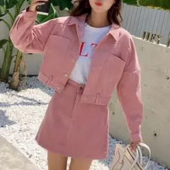 17kg コーデュロイ ピンク ジャケット スカート セットアップ