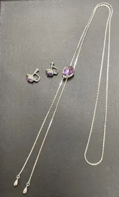 シルバー ネックレスと紫石イヤリングセット