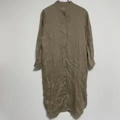 良品計画 バンドカラー リネン100% ロングシャツワンピース