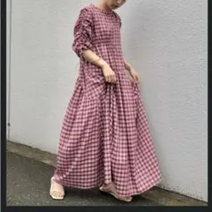 カスタネ Kastane シャーリングギンガムチェックロングワンピース