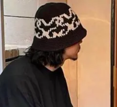 クラッシャーハット 黒 バケットハット 帽子 冬 ニット 山田蓮 人気