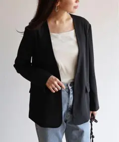 未使用新品 ノーカラー とろみ ジャケット Mサイズ ブラック