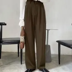 me+em select 太ベルトハイウエストカラータックスラックス　L