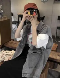 グレー デニムベスト ワンサイズ