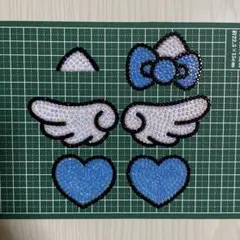 うちわデコパーツ ストーン 猫耳 水色 羽