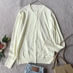 美品(L)ユニクロ UVカット長袖カーディガン　綿100% コットン　前開き