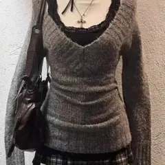 最終値下げ‼️ライトグレー Vネック ニット