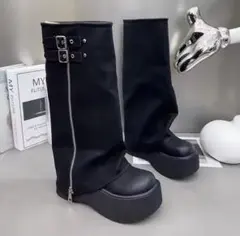 【新品】プラットフォームジップカバーブーツ 黒　ブラック