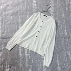 【イング】長袖カーディガン　ビジュー　シンプル　定番　上品　オフホワイト　M