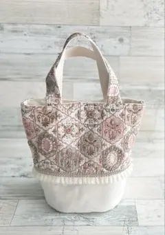 【ハンドメイド試作品】インド刺繍生地と帆布のトートバッグ