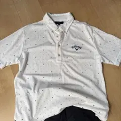【美品】Callaway ホワイトドット柄ポロシャツ Lサイズ