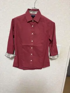 Burberry 五分袖シャツ バーガンディ チェック - メルカリ