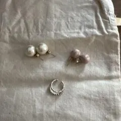 スタッドピアスセット　コットンパール セラミックピンク