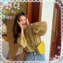 【新品】花柄 フリルブラウス フラワーパターン 春夏 Lサイズ イエロー