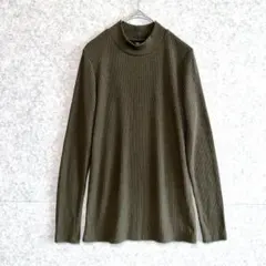 美品 UNIQLO ユニクロ リブ ハイネックT（長袖) L カーキ系 定番