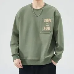 新品/匿名/メンズ長袖スウェット トレーナー ややストレッチ 左胸ワッペン L位