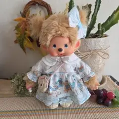 モンチッチＳ用　服　ワンピース　靴　バック　リボン　水色くま③