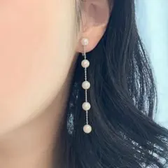 【新品未使用】６mmパール５連イヤリング シルバー Sサイズ