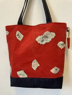和柄 トートバッグ ハンドメイド 一点物 唐辛子チャームお守り付き