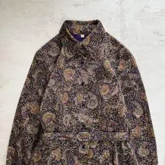 昭和レトロ ペイズリー総柄長袖ロングワンピースダークネイビーベルト付き11号