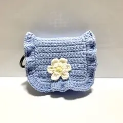 ハンドメイド お花 イヤホンケース ポーチ バッグチャーム(アイスブルー)